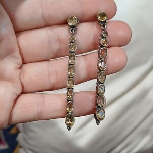 ✨ Sterling Silver & Citrine Long Drop Earrings • Glamorous Golden Glow